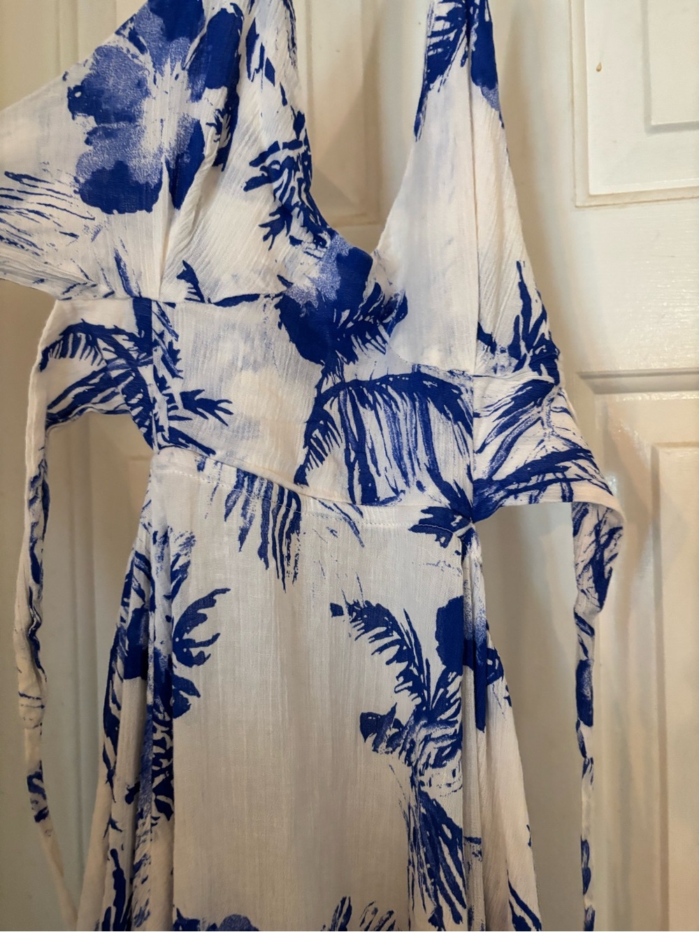 Free People White Maxi Dress with Blue Floral Print
